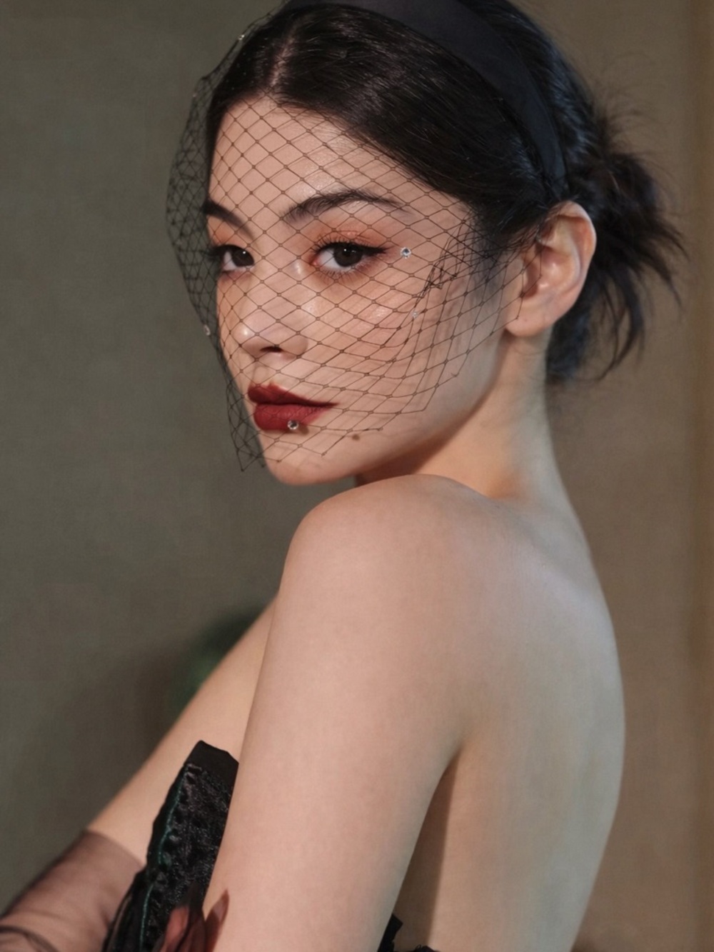 Black Veil Headband with Netting